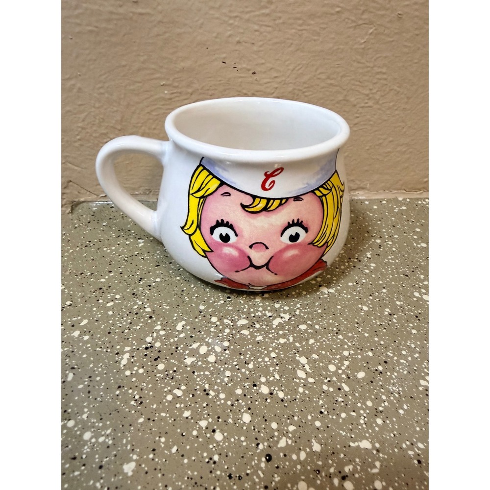 Vintage 1998 Campbell Soup Girl Ceramic Mug Houston Harvest‎ White 12oz Cup